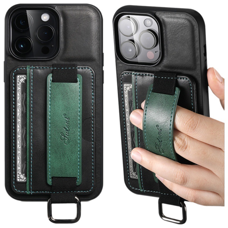 Funda de teléfono con tarjeta adecuada para iPhone 17 Pro Max, funda de cuero con correa de muñeca para Samsung S25 Ultra, Google Pixel 9