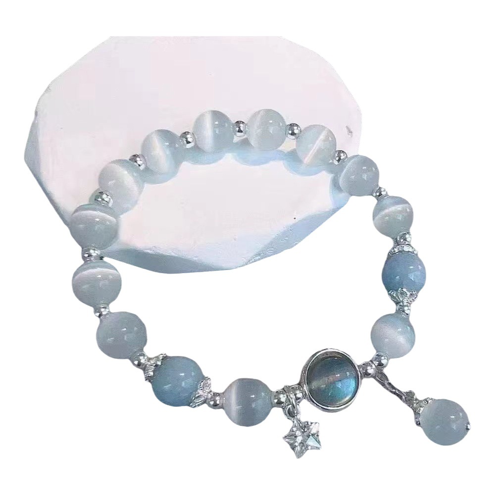 Pulsera de material de vidrio para mujer, diseño de nicho, estrella de cristal de cinco puntas, brazalete gris a la luz de la luna, regalo de novia para estudiantes de moda image 1
