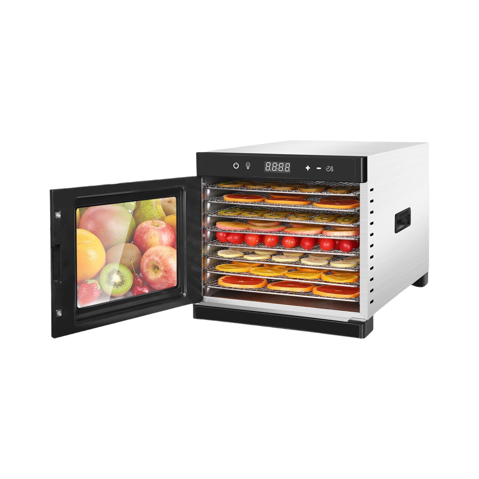 Máquina de frutos secos con pantalla táctil grande transfronteriza de 8 capas certificada por ETL, secador de aire para alimentos, 110V/220V