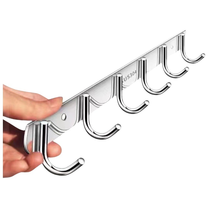 Factory Price Direct Selling Stainless Steel Hook Row Hook Toilet Clothes Hook Kitchen Supplies Hanging Rack Punch-Free Hook Rack
