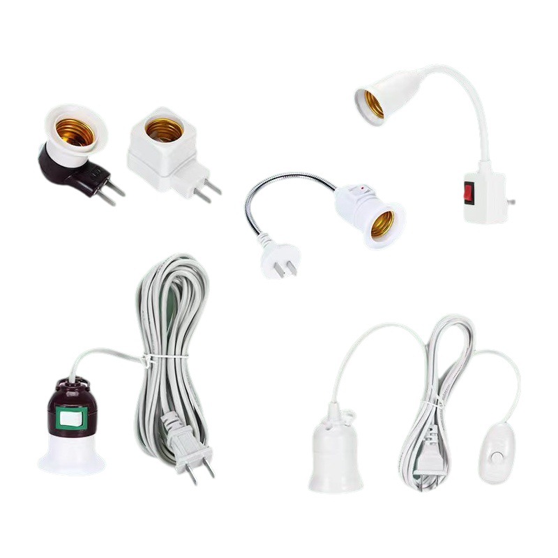 E27 colgante cable de extensión titular de la lámpara de dos enchufes con interruptor de alambre cabeza de la lámpara LED bombilla de conversión titular de la lámpara