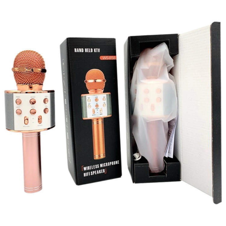 En stock WS858 karaoke MICRÓFONO INALÁMBRICO Bluetooth transmisión en vivo hogar karaoke micrófono audio de mano KTV