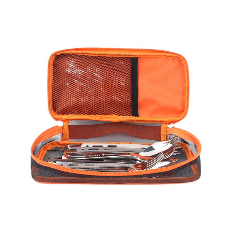 Acero inoxidable vajilla traje 4 personas al aire libre camping picnic barbacoa suministros picnic cuchillo, tenedor, cuchara palillos caja de almacenamiento