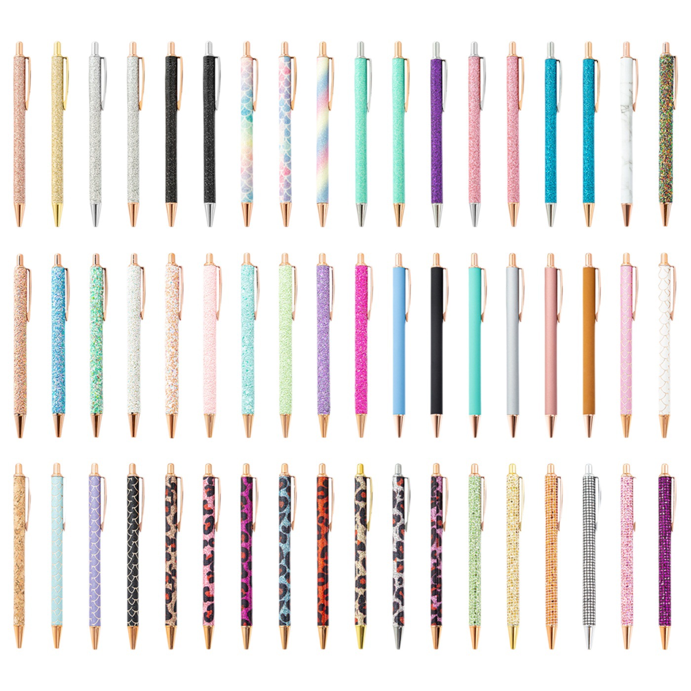 Pluma de prensa en stock bolígrafo al por mayor regalo creativo polvo de oro prensa pluma Impresión logotipo metal publicidad bolígrafo