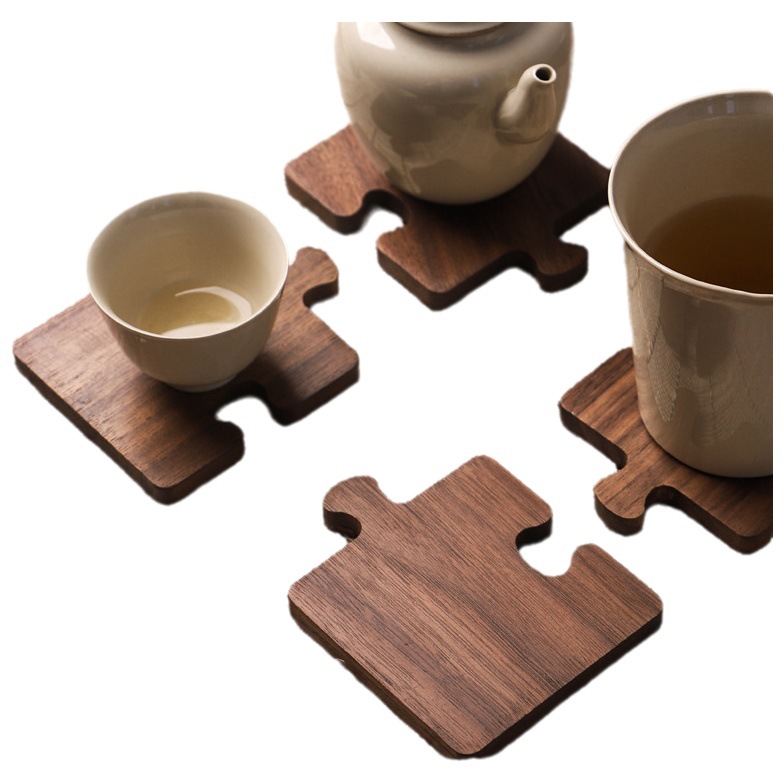 Madera maciza registro taza de té estera taza de madera de nogal negro estera de taza de madera ceremonia del té estera de aislamiento portavasos de madera estera de té de madera bandeja de té estilo japonés