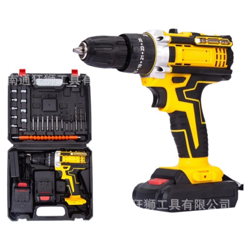 FUENTE Fábrica 21V taladro eléctrico Taladro eléctrico de litio multifuncional de tres funciones taladro de impacto destornillador eléctrico transfronterizo exclusivo