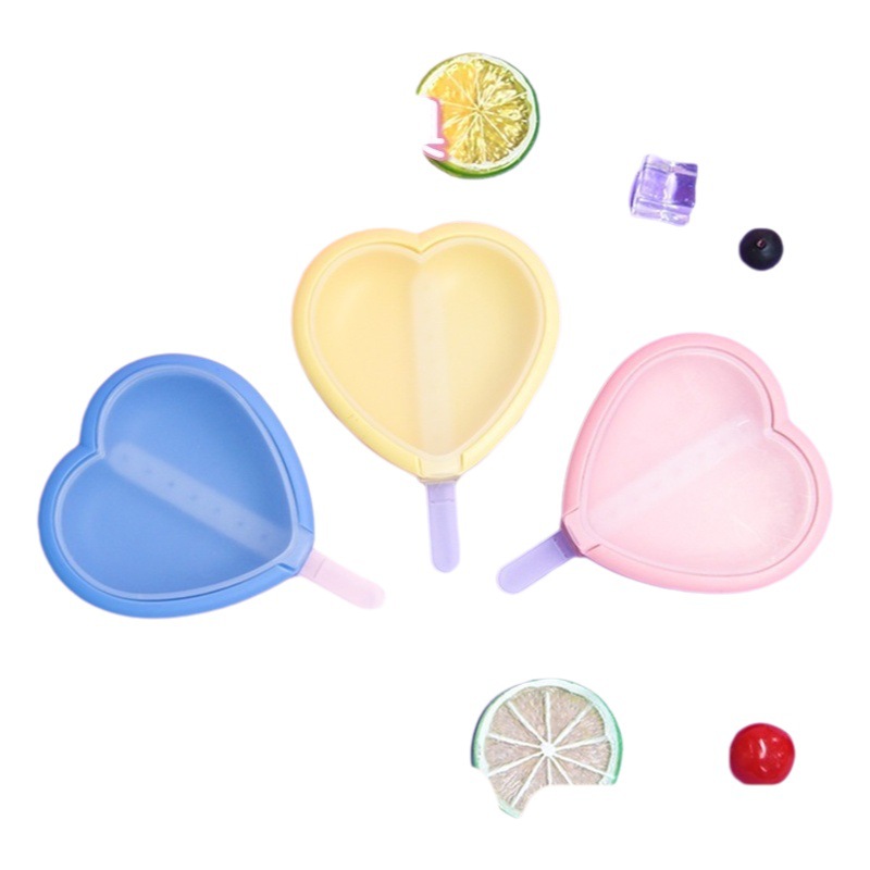 Hogar cubo de hielo congelado rápido molde de paleta casero mini Corazón de melocotón con tapa cubo de hielo de silicona molde de helado en forma de corazón al por mayor