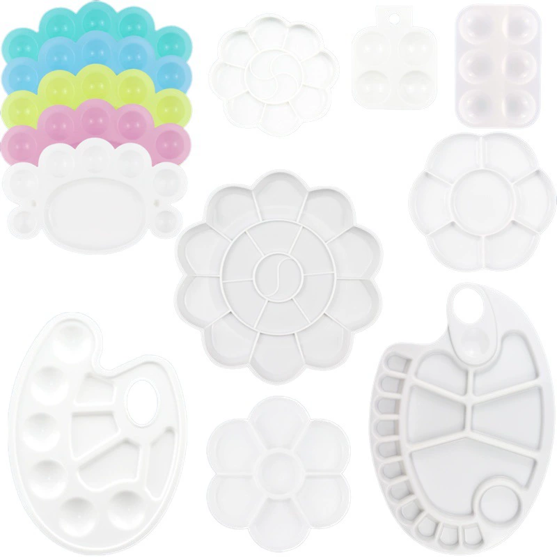 Прямые поставки с завода: пластиковые палитры в форме цветка сливы, круглые палитры с 4, 7, 10 отверстиями, маленькие палитры в форме стопы оптом.