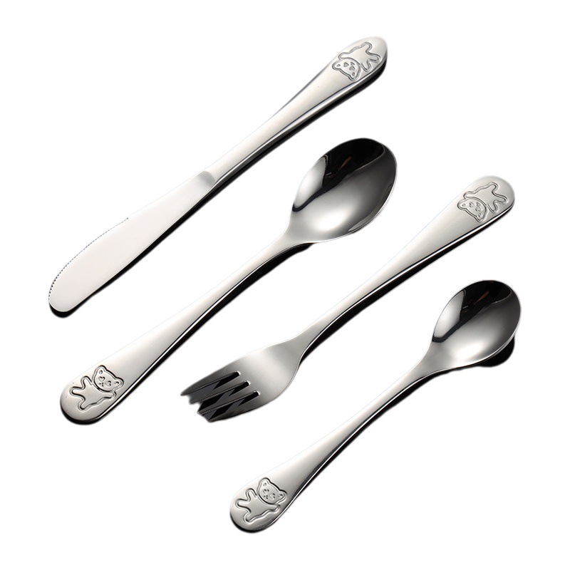 Aien 304 cuchillo de oso de acero inoxidable y tenedor cuchara de dibujos animados para niños comida occidental caja de regalo de cuatro piezas regalo de jardín de infantes