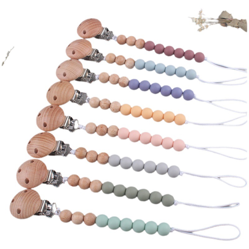 Suministros para bebés de haya clip redondo pezón cadena calmante bebé cuentas de silicona Cuentas de haya cadena anti-caída AliExpress Nuevo