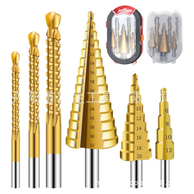 Cross-Border 4-12/4-20/4-32mm triángulo mango recto ranura paso taladro 3/6/8 Sierra taladro 6 Unid conjunto de herramientas de perforación