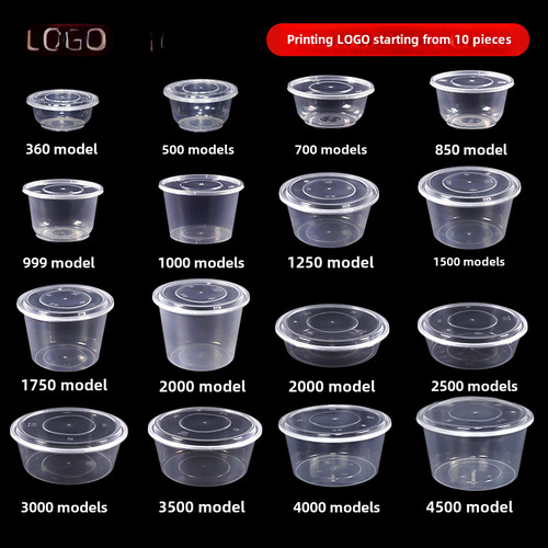 Takeout packaging lunch boxes disposable bowl wholesale with lid dedicated bowl large capacity round bowl plastic thick wholesale transparent