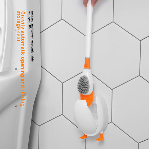 2337 Submersible Duck Toilet Brush, No-Drill Toilet Cleaner, Multi-Function Wall-Mounted Silicone Toilet Brush with Duck Design
