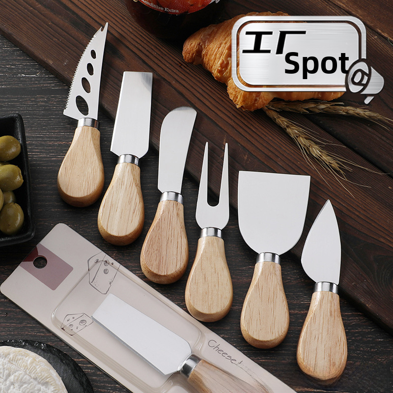 Factory Rubber Handle Stainless Steel Cheese Knife Kitchen Baking Cheese Butter Knife Cross-border Cheese Tool