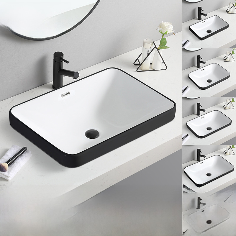 Taichung Basin Half Embedded Countertop Ceramic Wash Basin Household Rectangle Size Embedded Face Basin