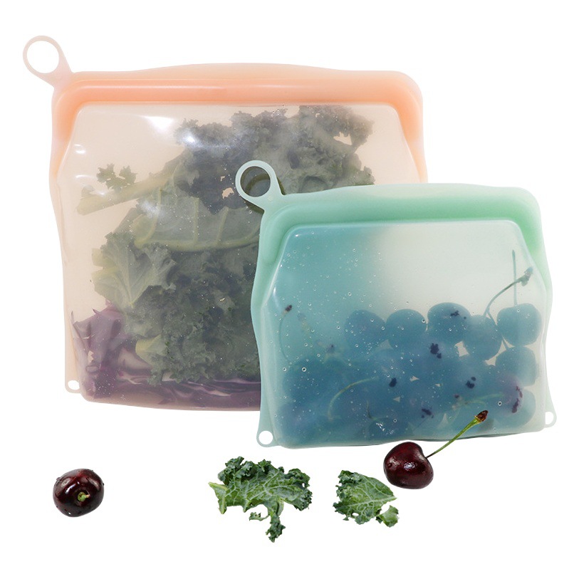 Bolsa de almacenamiento de alimentos de silicona de grado alimenticio refrigerador reutilizable anti-olor bolsa de conservación de carne de frutas vegetales personalización