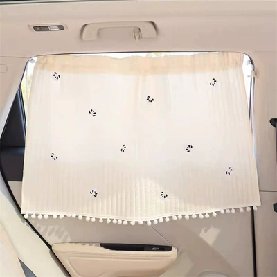 Car curtains — block baby car interior shading - panda-embroidered-quilted-hair-ball-curtain