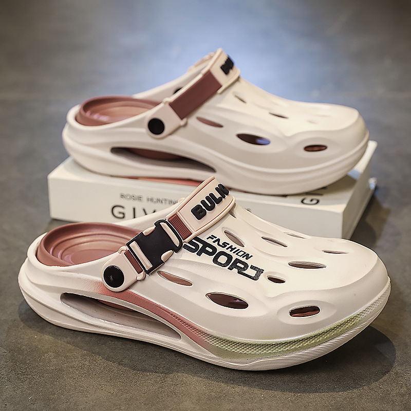 2025 New Men's Clogs Summer Trend Gradient Color Line Printing Outdoor Lazy Casual Beach Sandals