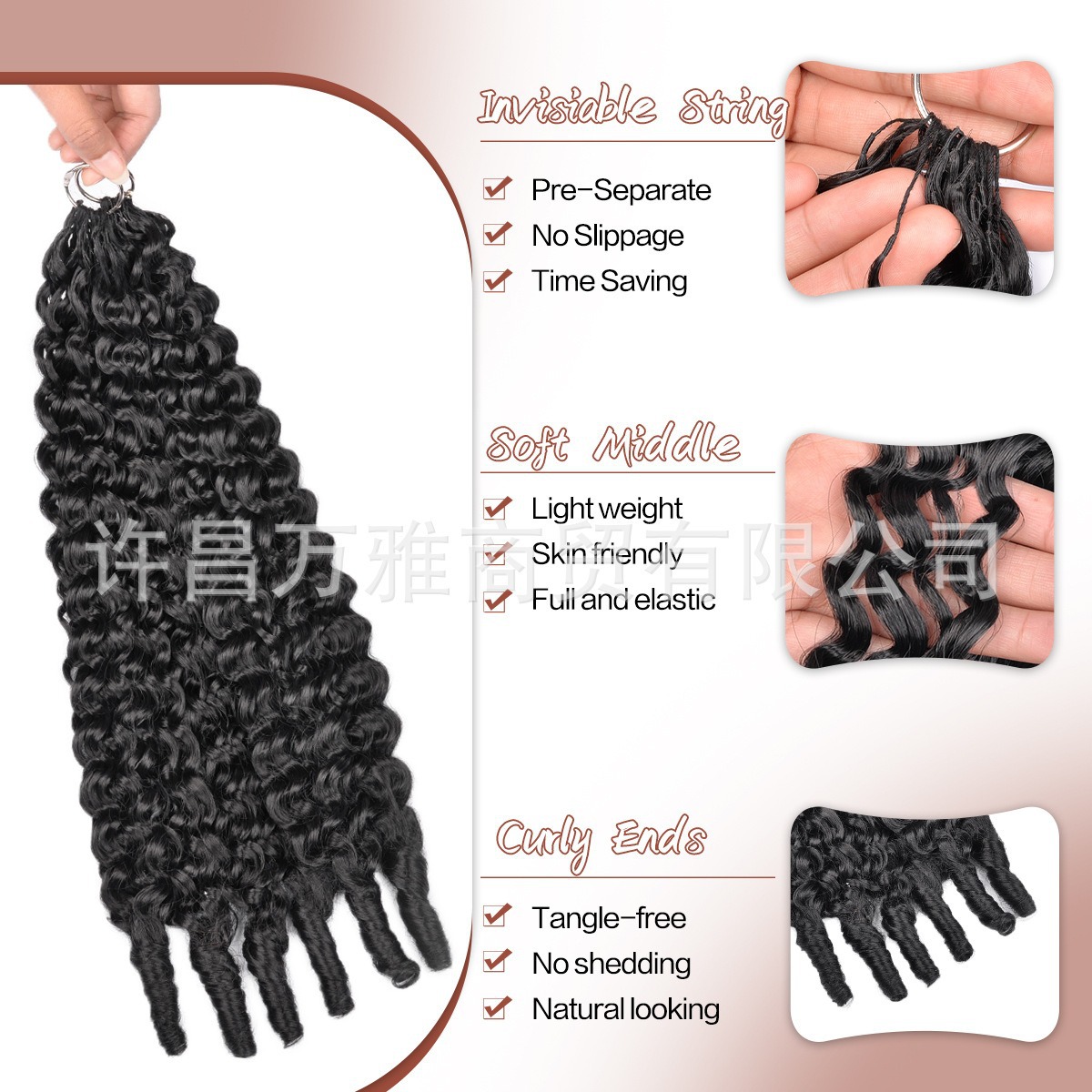 Crochet Synthetic Deep Curly Feather Extensiones de cabello