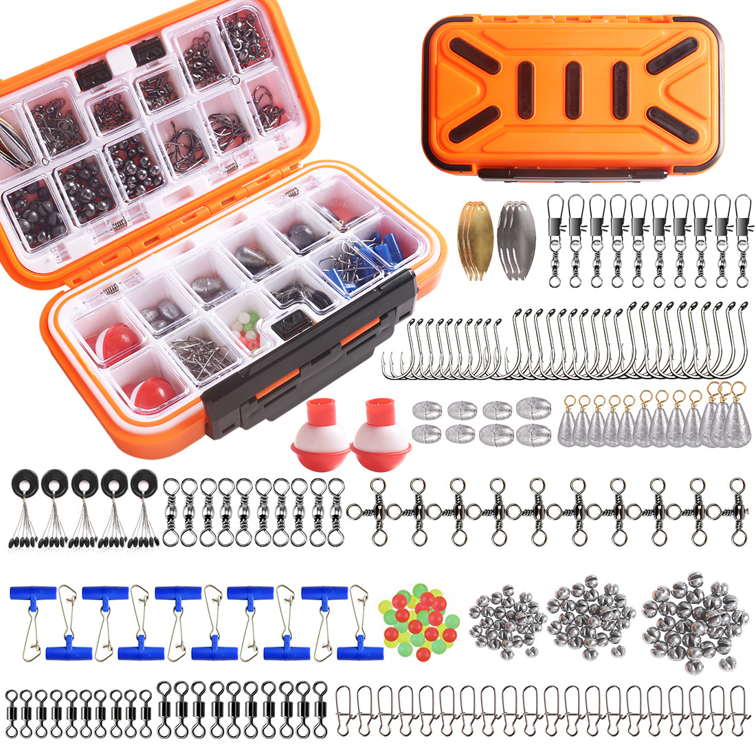254 piezas a prueba de agua accesorios de pesca de roca traje de combinación anzuelo flotador de pescado pesca de mar caja de artes de pesca accesorios pequeños suministros de pesca