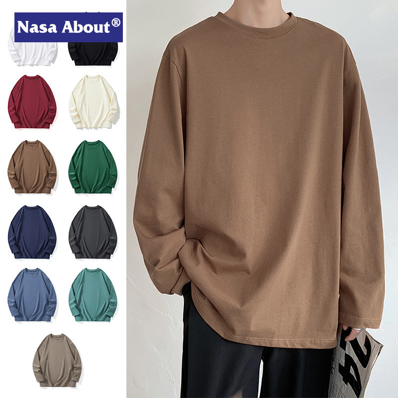 NASA loose round neck long sleeve couple's sweater men's spring and autumn inner top casual solid color bottoming shirt