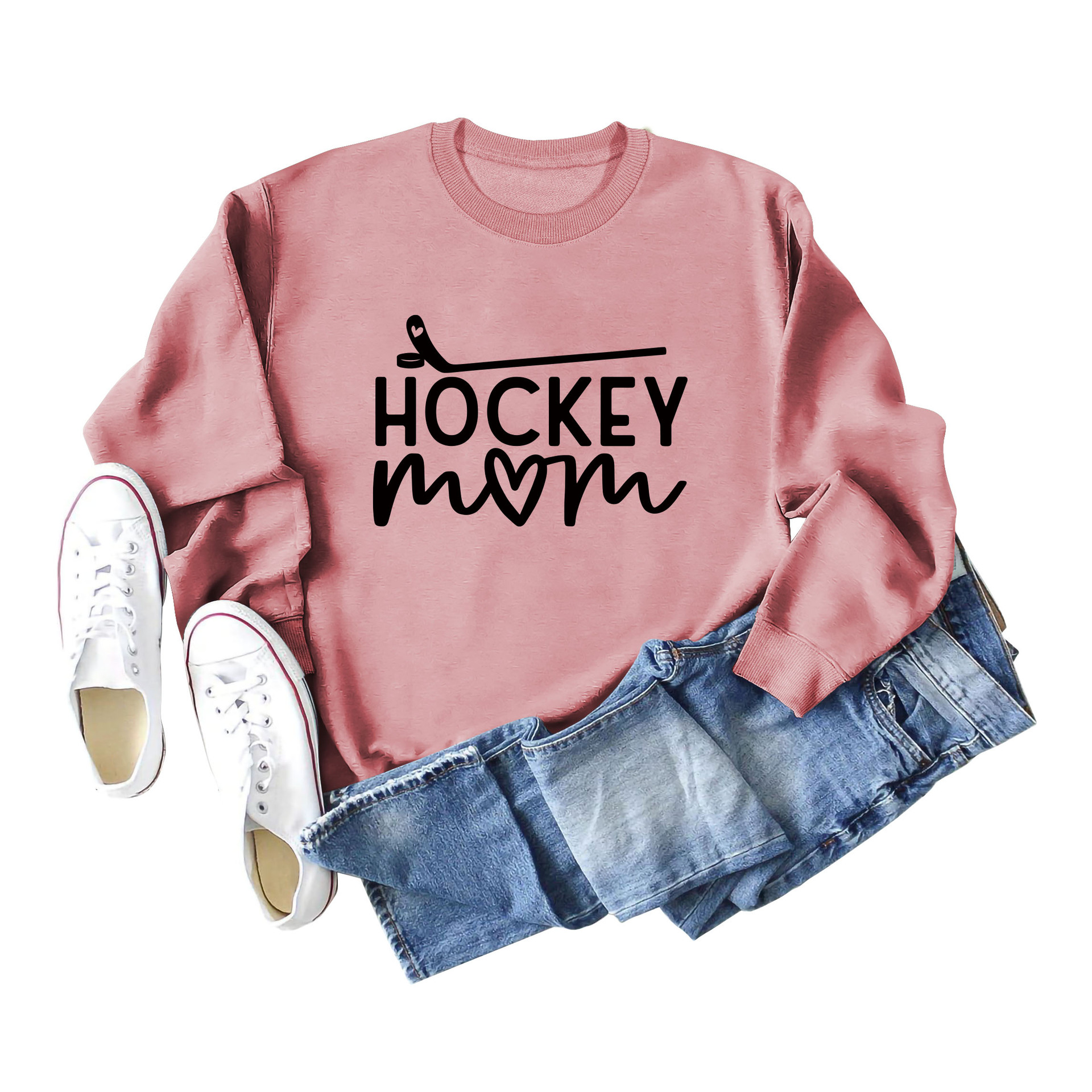 Amazon deseo transfronterizo de las mujeres europeas y americanas talla grande Nueva carta hockey Otoño e Invierno suéter de manga larga en stock al por mayor