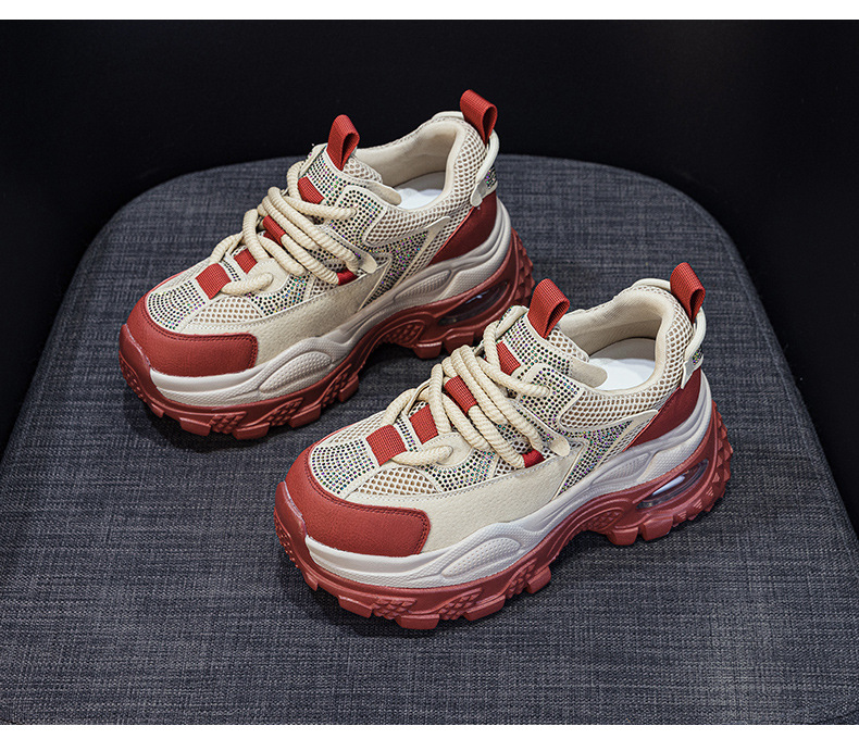 Giày sneaker nữ chunky đế dày phong cách retro, tăng chiều cao, đính đá lấp lánh — M2911 vàng, M2911 be, M2911 đỏ, M2911 xanh lá chi tiết 27