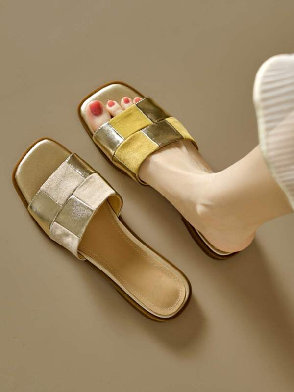 Contrast Color Series! Very Comfortable ~ New Genuine Leather Slippers for Women's Summer Outer Wear, Fashionable Tendon Bottom Sandals with Skirts