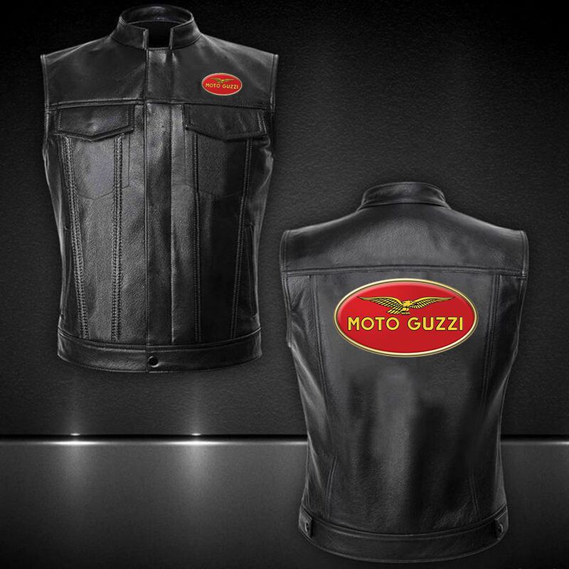 European and American Cross-Border Thin Leather Jacket Gucz Car Logo Leather Jacket Printed Pu Leather Vest Motorcycle Rider Leather Jacket