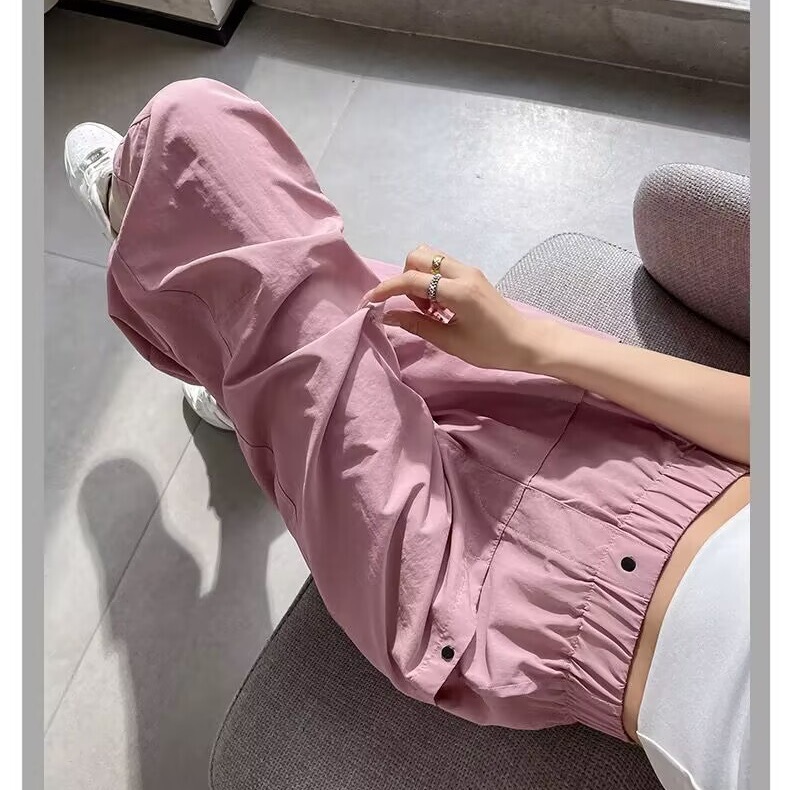 冰丝速干运动裤女夏季薄款小个子高腰九分萝卜裤宽松老爹哈伦裤子|undefined