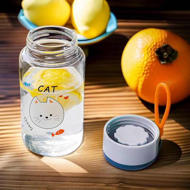 INS cartoon high-temperature resistant glass water cup, Korean version, small and cute tea cup, women's drinking cup, portable and leak-proof