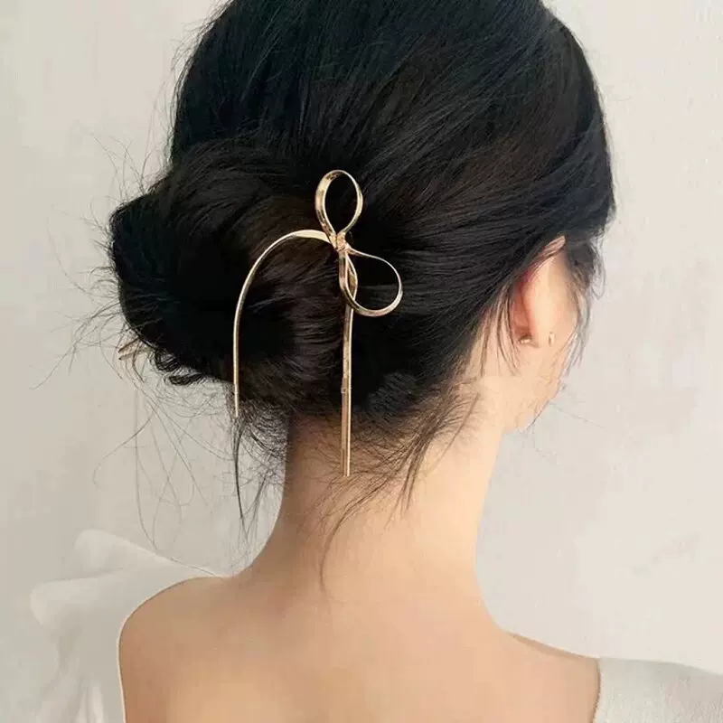 U型合金蝴蝶结发簪后脑勺高级感盘发簪子新中式简约现代发钗头饰