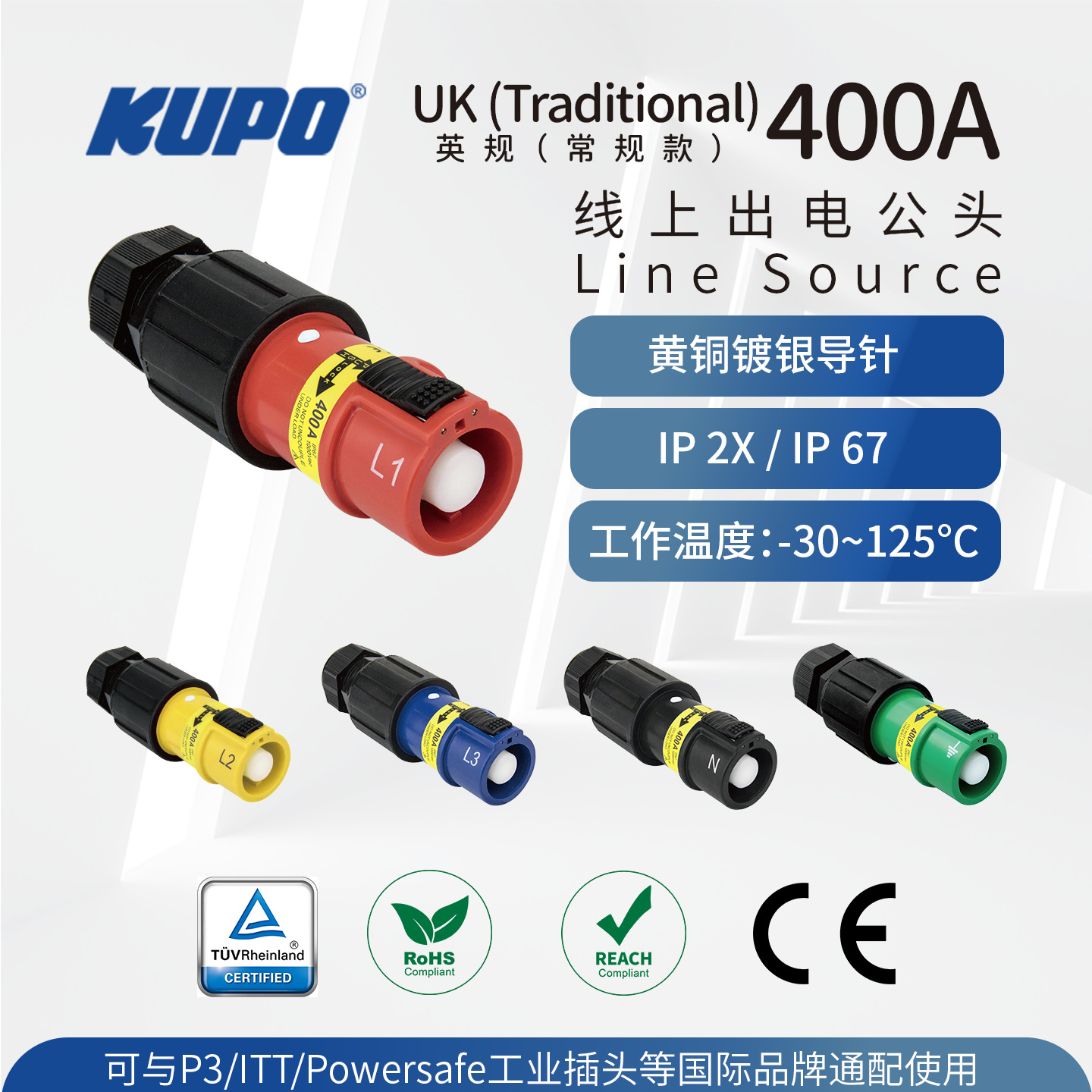 TUV英规400A/1000V大电流工业插公头通配ITT/Powersafe连接器