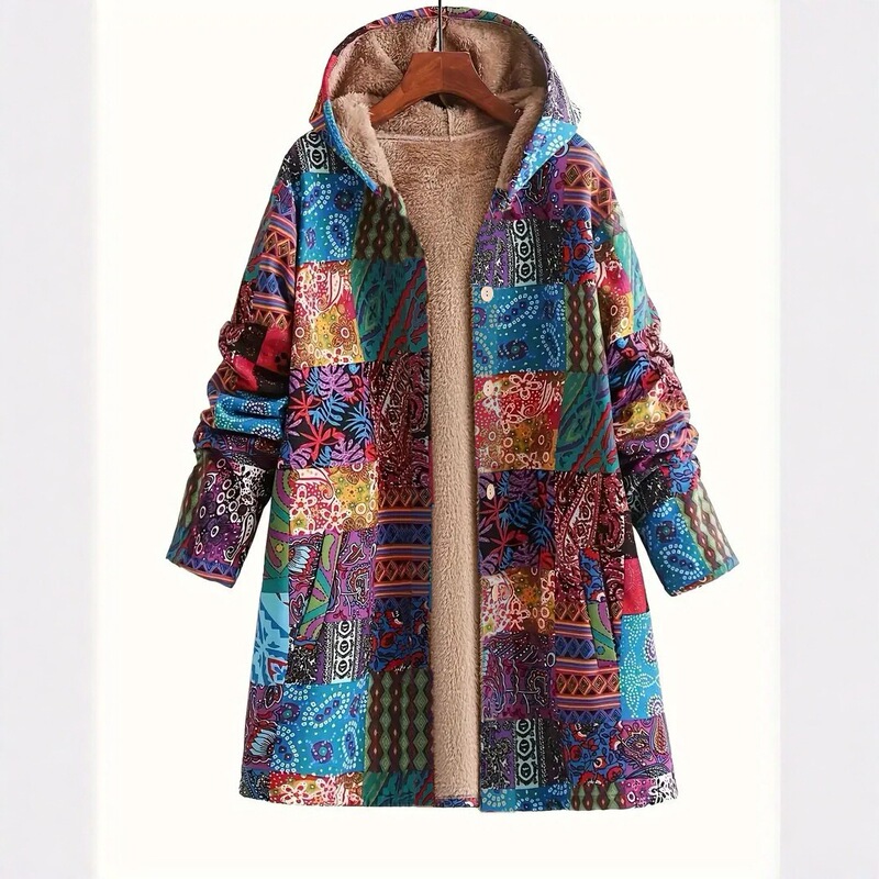 Cross-Border Hot Sale 2025 Autumn and Winter New Ethnic Style Hooded Cotton Coat Loose Mid-Length Printed Jacket for Women Cross-Border Hot Sale 2025 Autumn and Winter New Ethnic Style Hooded Cotton Coat Loose Mid-Length Printed Jacket for Women
