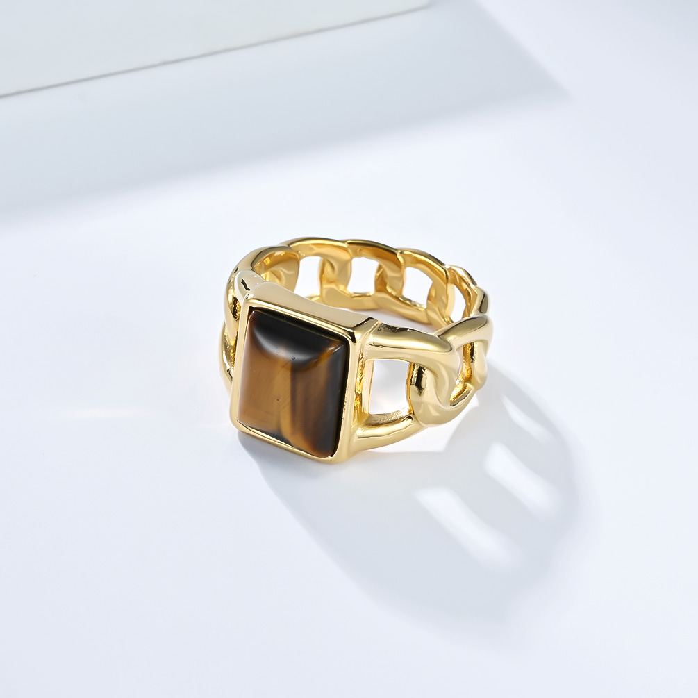 Hip-Hop-Ring für Herren im kubanischen Kettenstil mit Tigerauge-Edelstein aus Titanstahl – ein beliebtes Modeaccessoire_voghion.com