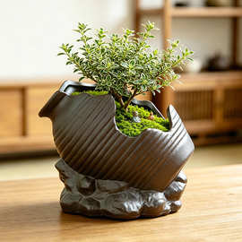 陶瓷花盆陶瓷花器禅意盆景造景盆器茶室庭院陈设用品工厂直售