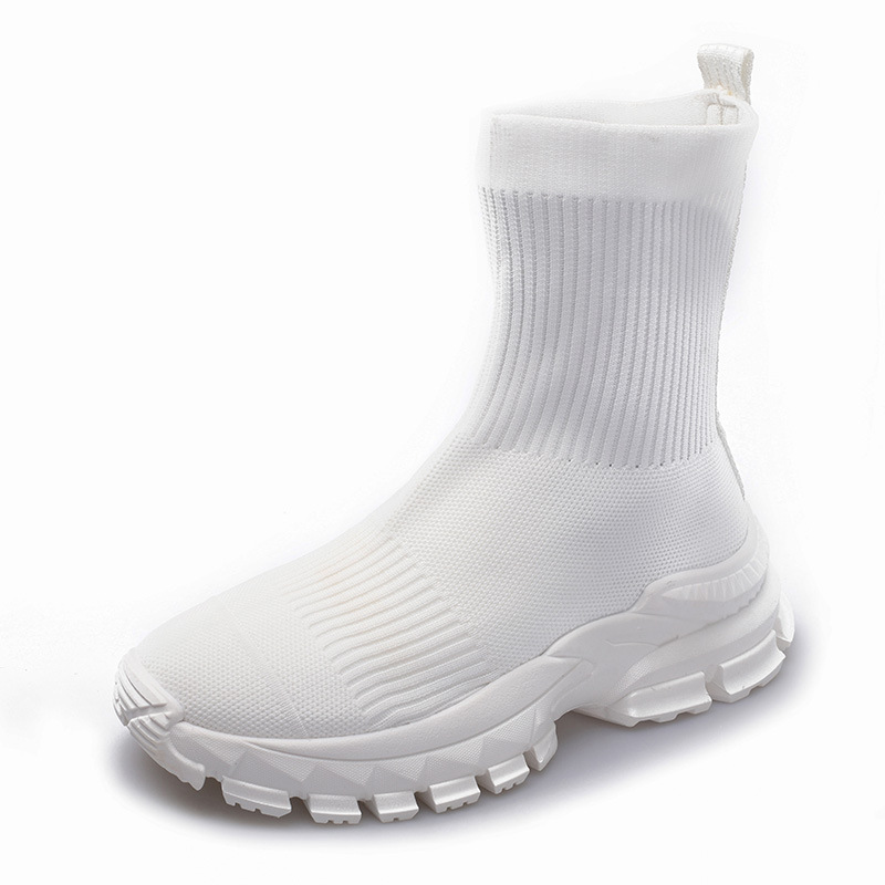 Wiosenne nowe dzianinowe krótkie buty z grubej podeszwy, uniwersalne, elastyczne skarpetki, buty sportowe z grubej podeszwy, dzianinowe, codzienne buty damskie_voghion.com