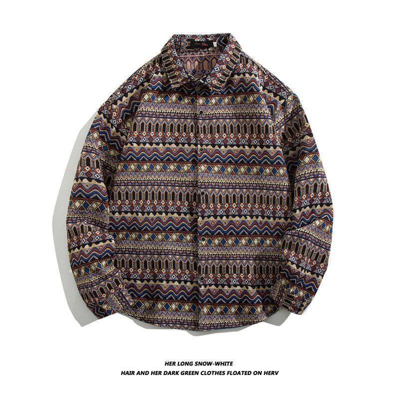 Camisa de manga larga bordada tejida retro japonesa hombres vintage barroco étnico suelto casual otoño e invierno abrigo de pareja
