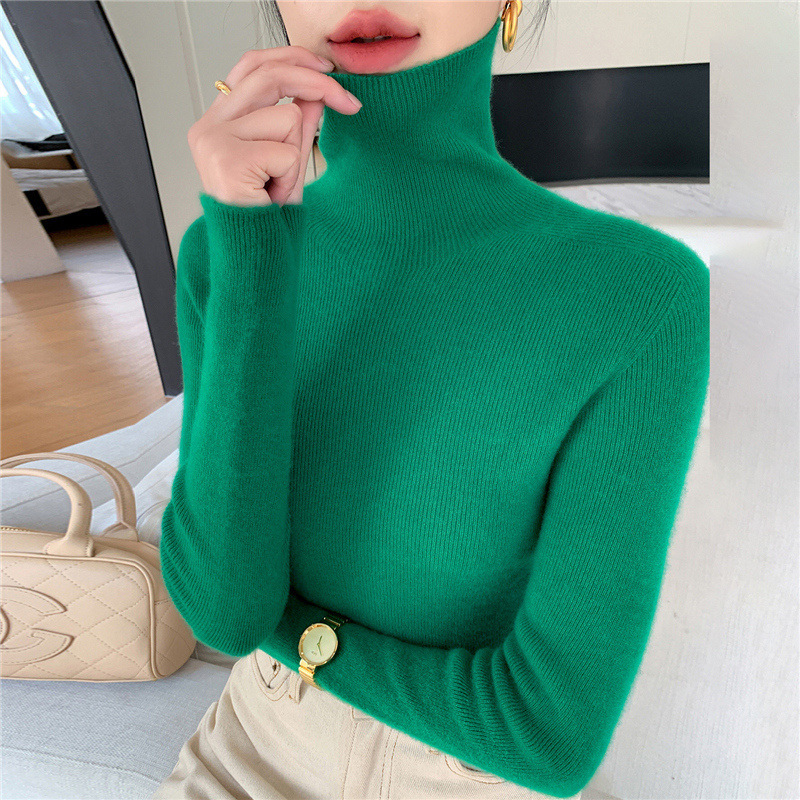 High-Neck Base Shirt for Women 2025 New Style with a High-End Feel, Thick Gray Sweater with a Slim Fit and Stacked Collar Knit Top