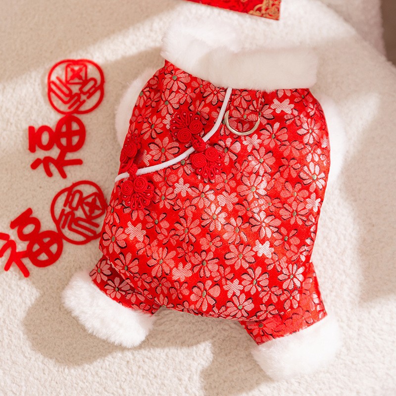 Año nuevo mascota Tang traje León danza pareja ropa de algodón acolchado ropa de Año Nuevo ropa de perro festivo gato dos pies ropa de perro caliente