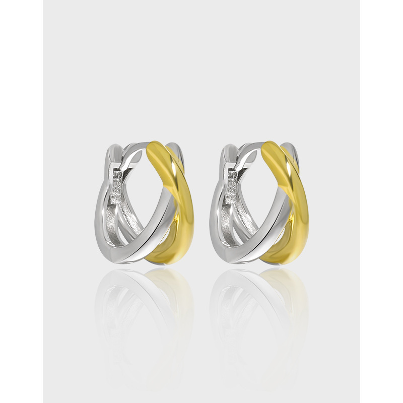733 original design niche ins personality simple cold color separation plating cross double ring S925 sterling silver earrings for women