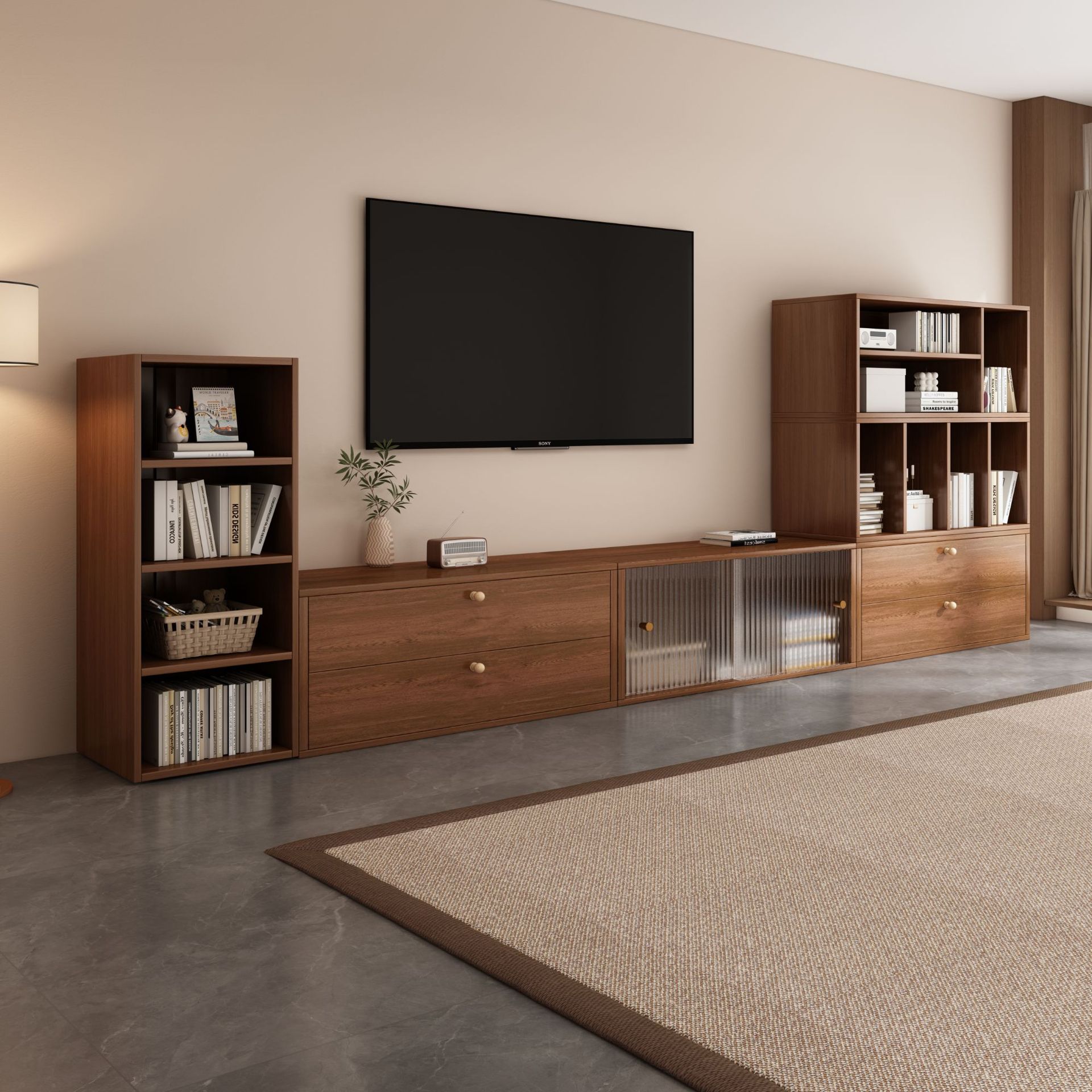 Gabinete de televisión sala de estar hogar estilo medieval almacenamiento modular todo en uno 2025 nuevo gabinete de piso libre combinado