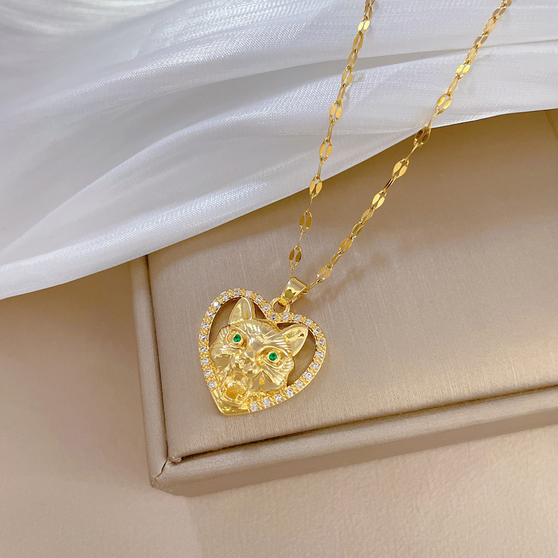 Collier Ras De Cou Femme Élégant Avec Pendentif Chat En Strass_voghion.com