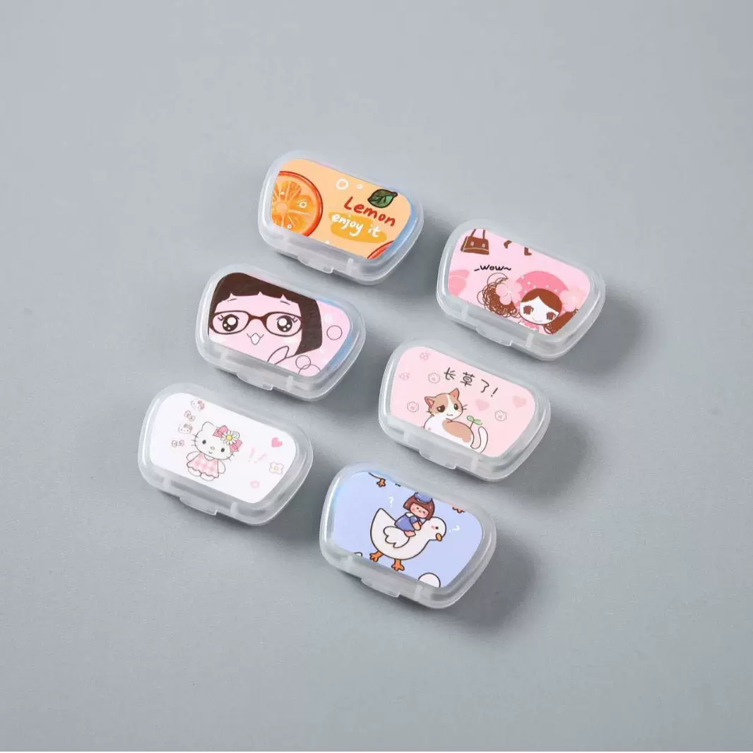 卡通隐形眼镜盒子便携伴侣盒美瞳护理盒双联盒PP盒带镜子