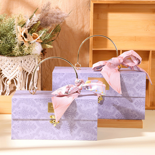 New Lightweight Luxury Purple Metal Handbag Gift Box Valentine's Day Gift Box Wedding Favors Wedding Candy Box Wholesale