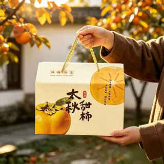 太秋甜柿手提空礼盒 简易折叠水果包装盒 农产品柿子礼品彩盒现货