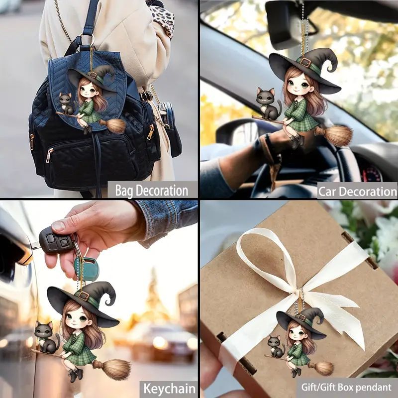 Transfronterizos nuevos colgantes de brujas de Halloween acrílico plano automóvil espejo retrovisor interior decoración colgantes decoración para el hogar image 4