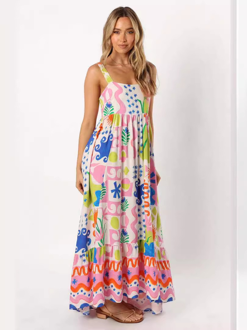 Vestido largo con tirantes y estampado floral, falda amplia – Producto para Amazon