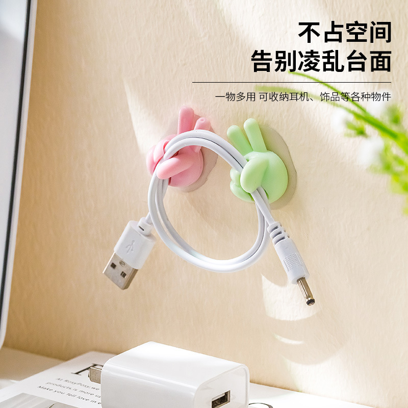 Finger Hook Multifunctional Cable Organizer, Super Cute Data Cable Storage and Fixing, Cable Management Desktop Organizer, Thumb Sticky Hook