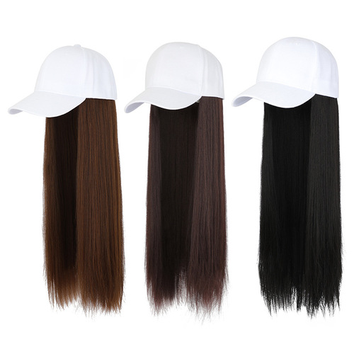 Wig with hat, one-piece long straight hair, fashionable new chemical fiber hair wig cap, European and American foreign trade factory wholesale